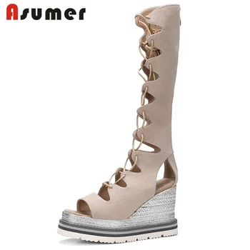 ASUMER HOT 2020 fashion gladiator sandals women suede leather wedges platform lace zipper summer shoes casual shoes SIZE 32-39
ASUMER HOT 2020 fashion gladiator sandals women suede leather wedges platform lace zipper summer shoes casual shoes SIZE 32-39