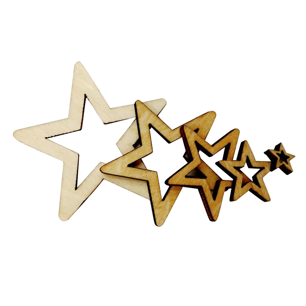 50Pcs Assorted Size Hollow Star Shape Unfinished Wood Embellishments Craft for DIY Wedding Party Decor Favor Gift Tag Scrapbook