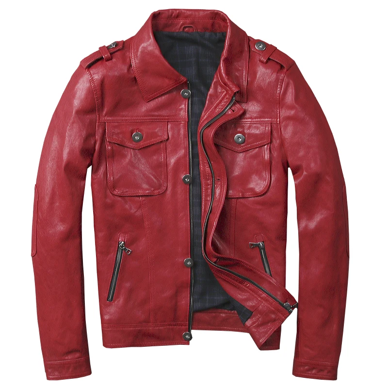 Genuine Leather Jacket Men Real Sheepskin Motorcycle Biker Leather Jacket Casual Slim Male Red Autumn Winter jaqueta de couro
Genuine Leather Jacket Men Real Sheepskin Motorcycle Biker Leather Jacket Casual Slim Male Red Autumn Winter jaqueta de couro