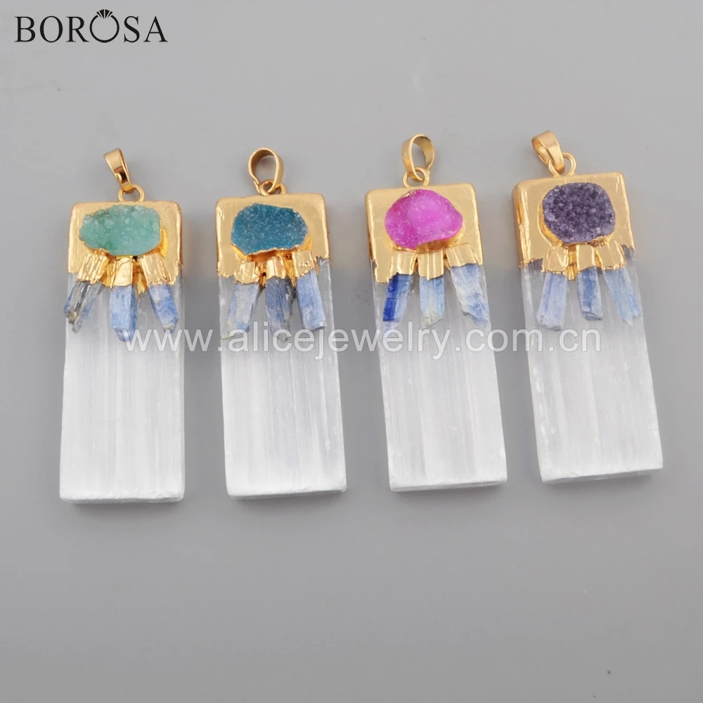 BOROSA 4pcs Rectangle Selenite StoneNatural Kyanite Inlay Rainbow Agates Druzy Pendant Women Necklace G1779 G1779-N
BOROSA 4pcs Rectangle Selenite StoneNatural Kyanite Inlay Rainbow Agates Druzy Pendant Women Necklace G1779 G1779-N