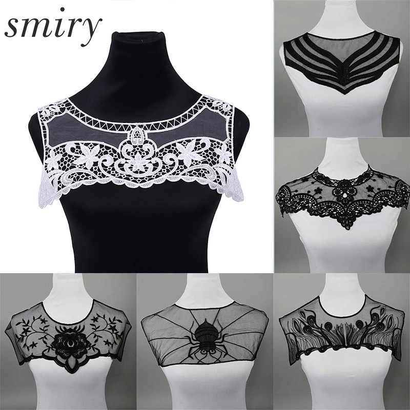 

Smiry 1pc Black Embroidery Tulle Guipure Flower Lace Neckline Fabric DIY Voile Lace Collar Fabric Sewing Applique Supplies Dress