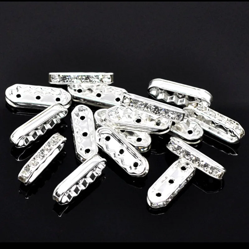 30Pcs Silver Plated 3 Hole Clear Rhinestone Copper Spacers Bars Beads Connectors Jewelry Findings 21x7.5mm
30Pcs Silver Plated 3 Hole Clear Rhinestone Copper Spacers Bars Beads Connectors Jewelry Findings 21x7.5mm