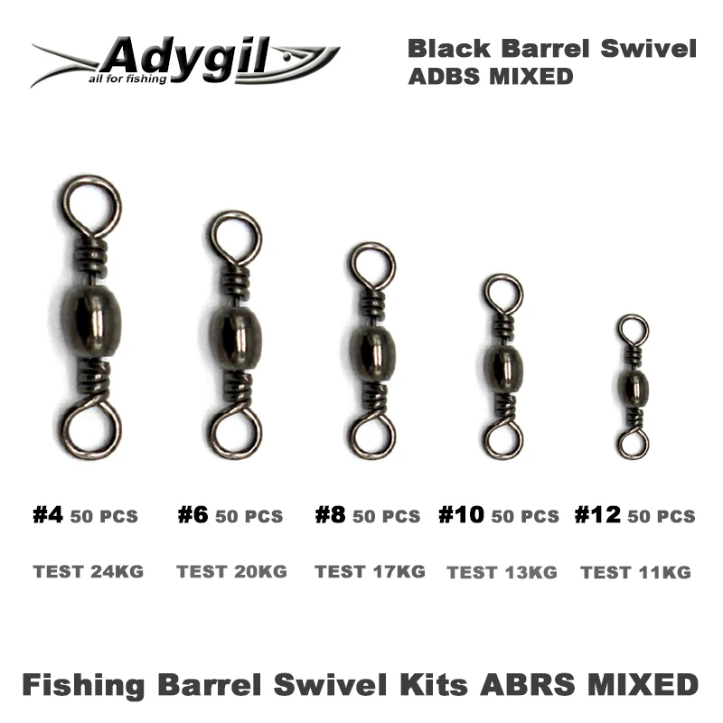 Фото Набор рыболовных вертлюгов adyгил черные наборы для рыбалки ADBS смешанные #4 #6 #8 #10 #12