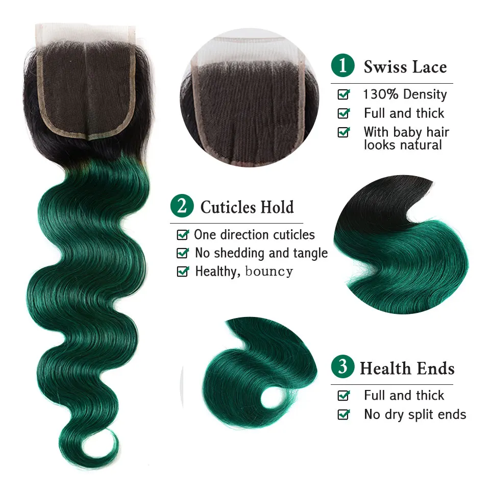 Beauty Plus Two Tones Ombre Human Hair 4 Bundles With Closure 1b