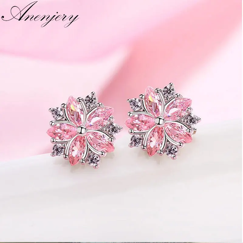 Anenjery 925 Sterling Silver Pink Crystal Zircon Cherry Blossom Flower Stud Earrings For Women Girl brincos S-E242
Anenjery 925 Sterling Silver Pink Crystal Zircon Cherry Blossom Flower Stud Earrings For Women Girl brincos S-E242