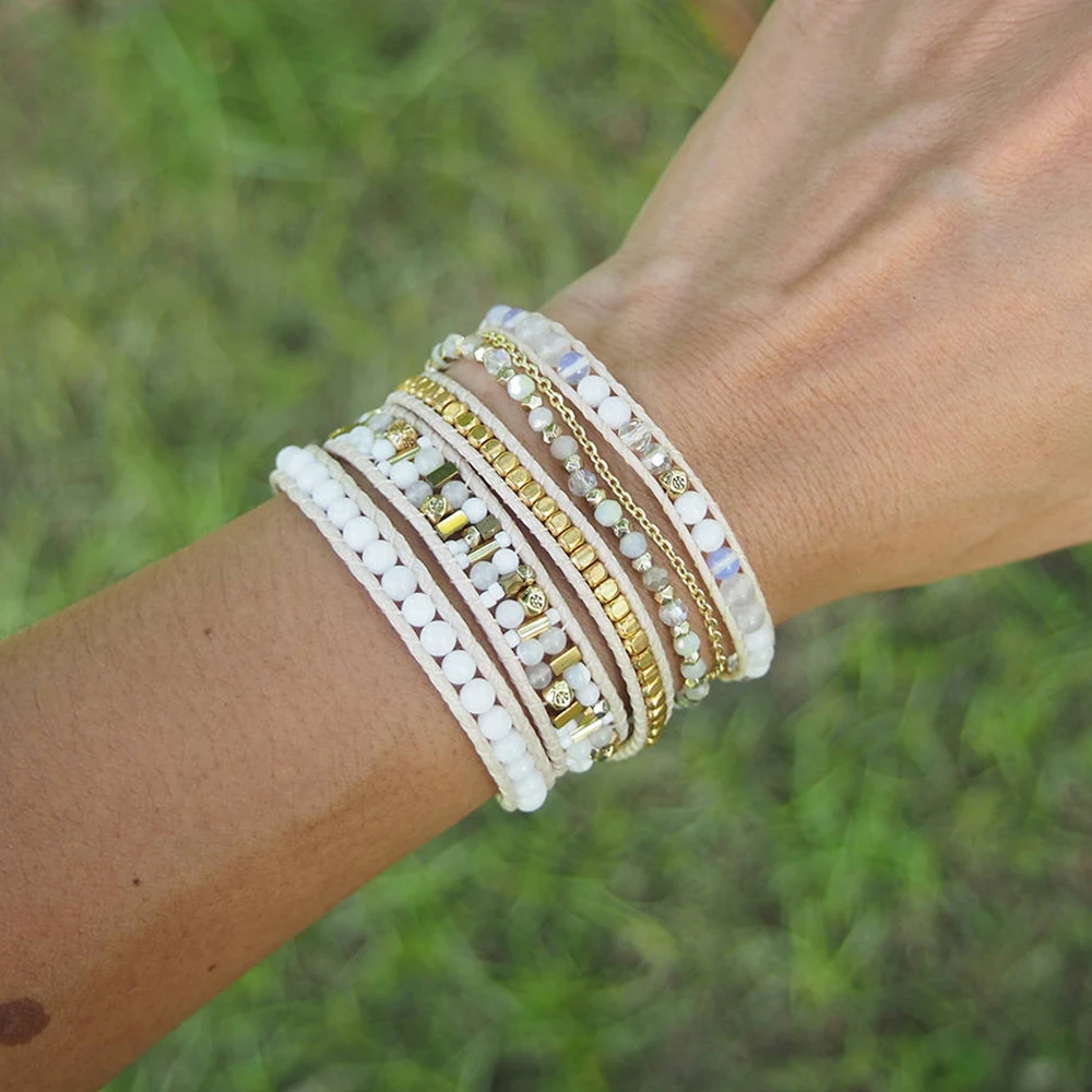 Dropshipping Bohemian Handmade White Cream Mix Wrap Bead Stone Bracelet Set for Women
Dropshipping Bohemian Handmade White Cream Mix Wrap Bead Stone Bracelet Set for Women