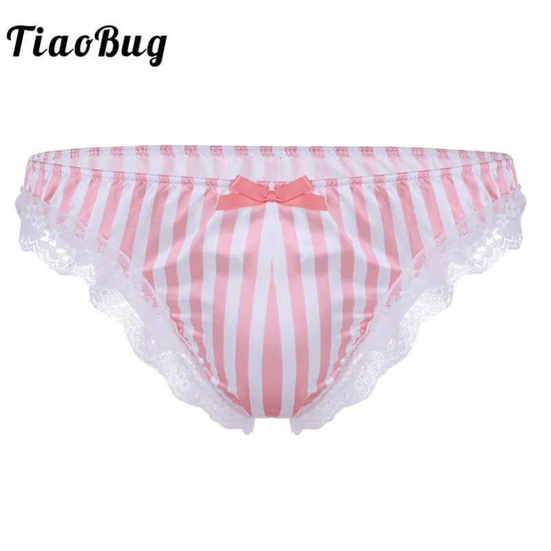 TiaoBug Mens Lingerie Soft Satin Ruffle Lace Stripe Pattern Low Rise Hot Bikini Sissy Panties Briefs Sexy Men Erotic Underwear
TiaoBug Mens Lingerie Soft Satin Ruffle Lace Stripe Pattern Low Rise Hot Bikini Sissy Panties Briefs Sexy Men Erotic Underwear