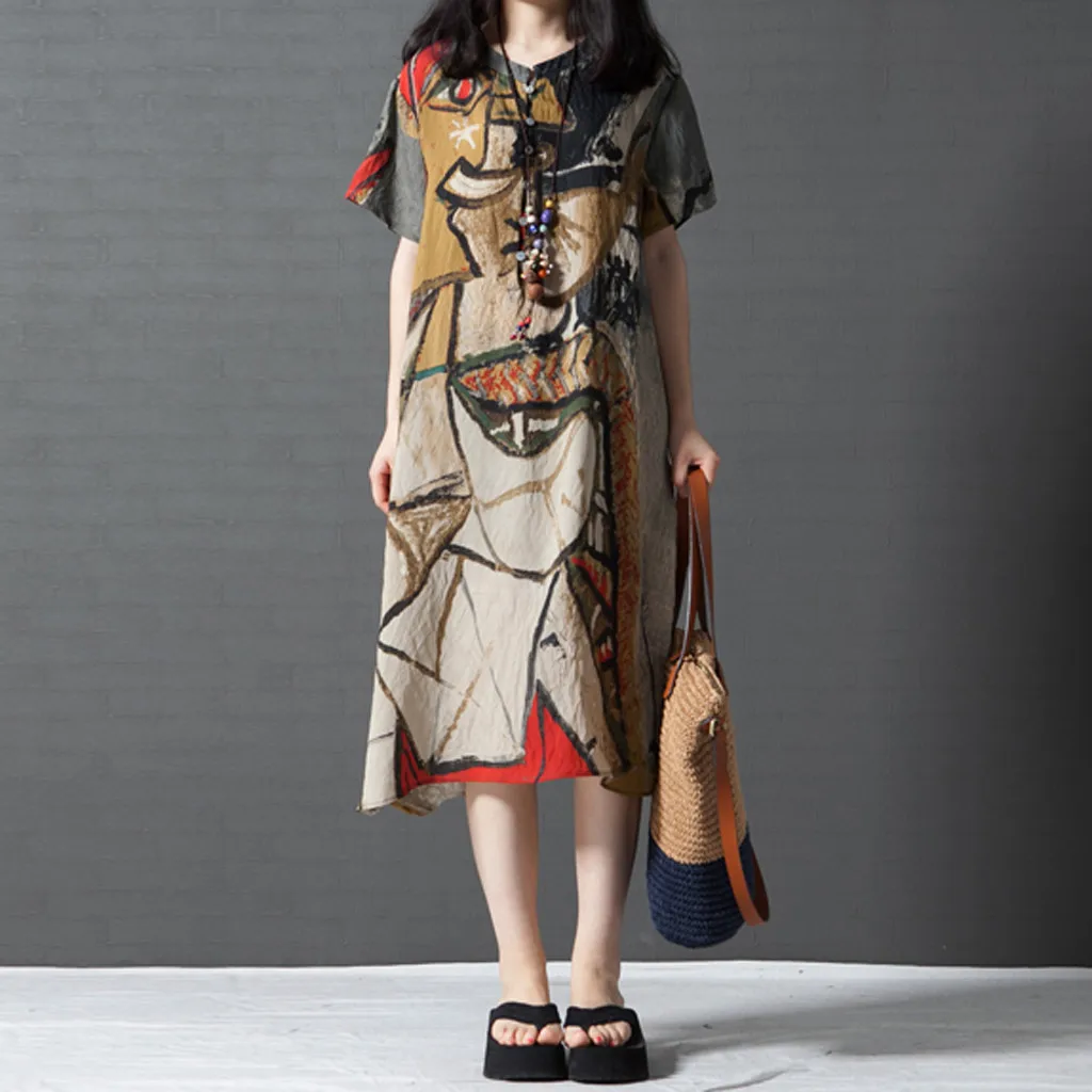 2019 New Fashion Women Cotton Linen Dress Printed O-neck Long Short-sleeved Loose Dress B#
2019 New Fashion Women Cotton Linen Dress Printed O-neck Long Short-sleeved Loose Dress B#