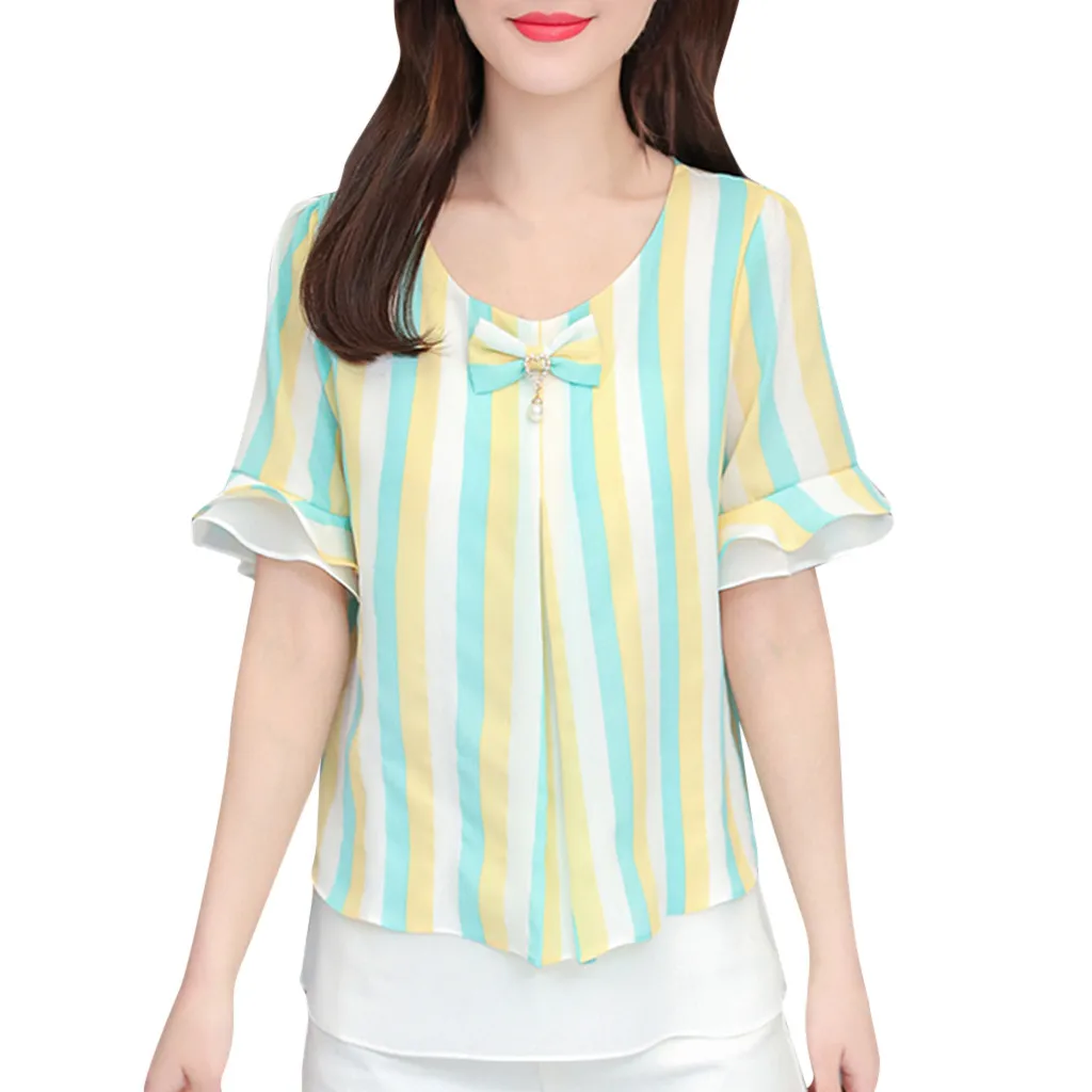 T Shirt Women Summer Tees Tops Ruffles Short Sleeve O-Neck Striped Print Top Women Tshirt tops mujer verano
T Shirt Women Summer Tees Tops Ruffles Short Sleeve O-Neck Striped Print Top Women Tshirt tops mujer verano