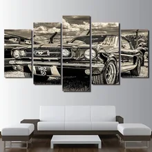 Modular hd imprimir arte moderna do carro dos esportes poster decoração de casa arte da parede 5 peças imagens 1965 ford mustang pintura em tela pengda(China)