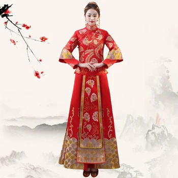 Oriental Lady Toast Qipao Phoenix SuZhou Embroidery Cheongsam Set Vintage Marriage Clothings Chinese Classic Bride Dress
Oriental Lady Toast Qipao Phoenix SuZhou Embroidery Cheongsam Set Vintage Marriage Clothings Chinese Classic Bride Dress