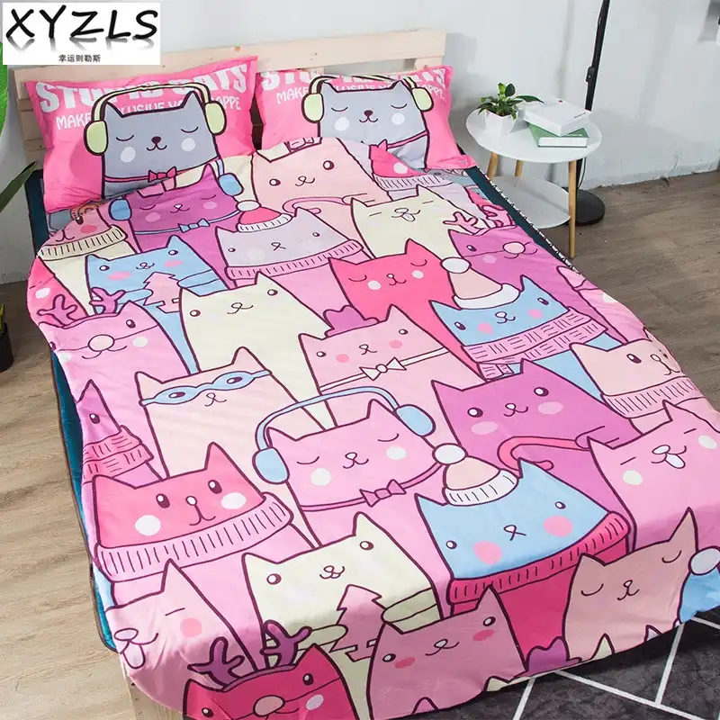 Xyzls Music Cat Kids Summer Quilt Adults Pink Kitten Nap Quilt On