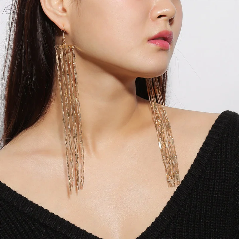 AOMU Exaggerated Punk Metal Gold Silver Color Long Smooth Chain Tassel Drop Earrings for Women Birthday Gifts Party Jewelry
AOMU Exaggerated Punk Metal Gold Silver Color Long Smooth Chain Tassel Drop Earrings for Women Birthday Gifts Party Jewelry