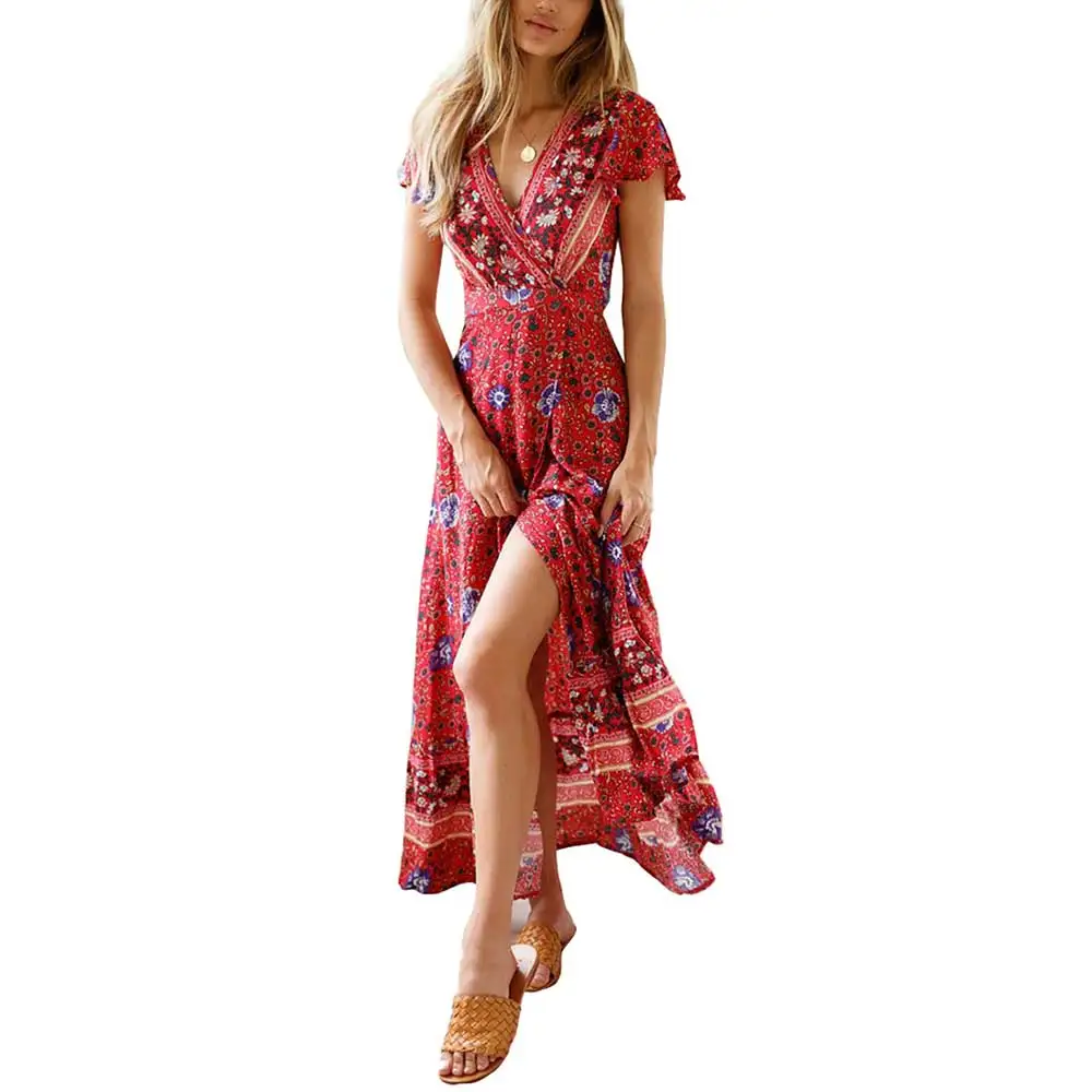 2019 Summer Floral Print Maxi Vintage Dress Short Sleeve Bohemian Wrap Deep V Lace Up Beach Wear Sundress Ladies Dress VKDR2037
2019 Summer Floral Print Maxi Vintage Dress Short Sleeve Bohemian Wrap Deep V Lace Up Beach Wear Sundress Ladies Dress VKDR2037