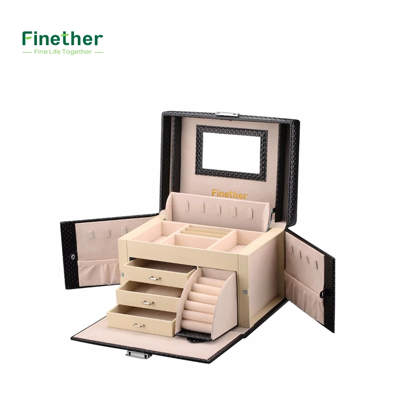 Finether Diamond Pattern Leather Necklace Jewelry Box Lockable Makeup Storage Case Organizer with Lift-Up Lid Mirror and Drawers
Finether Diamond Pattern Leather Necklace Jewelry Box Lockable Makeup Storage Case Organizer with Lift-Up Lid Mirror and Drawers