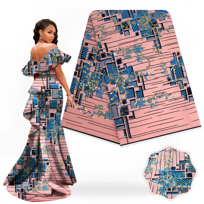 African wax fabric with sequins high quality Embroidery real wax ankara fabric african wax prints for dress S18121901
African wax fabric with sequins high quality Embroidery real wax ankara fabric african wax prints for dress S18121901