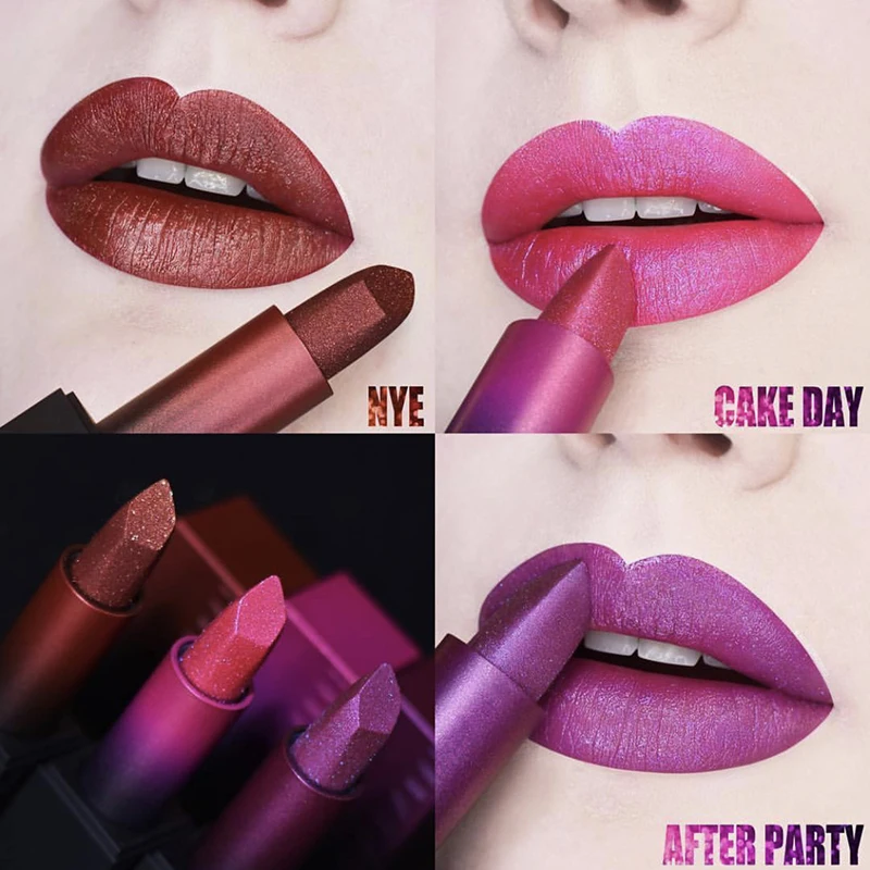 High quality 3 color matte shimmering lipstick metallic powder bullet NYE AFTER PARTY CAKE DAY lip stick
High quality 3 color matte shimmering lipstick metallic powder bullet NYE AFTER PARTY CAKE DAY lip stick