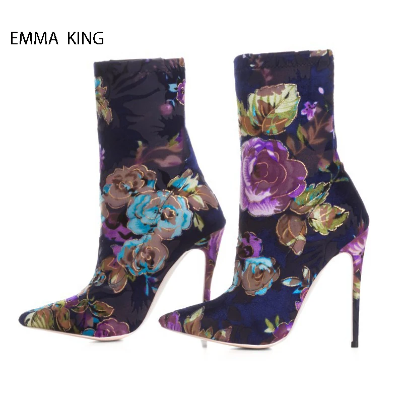 Spring /Autumn Mixed Colors Flowers Stretch Ankle Boots for Women Pointed Toe Thin High Heels Party Shoes Woman Botas Mujer
Spring /Autumn Mixed Colors Flowers Stretch Ankle Boots for Women Pointed Toe Thin High Heels Party Shoes Woman Botas Mujer