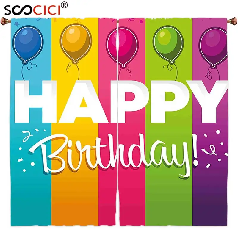 Window Curtains Treatments 2 Panels,Birthday Decorations Vertical Bold Stripes in Different Colors with Balloons Festive Font
Window Curtains Treatments 2 Panels,Birthday Decorations Vertical Bold Stripes in Different Colors with Balloons Festive Font
