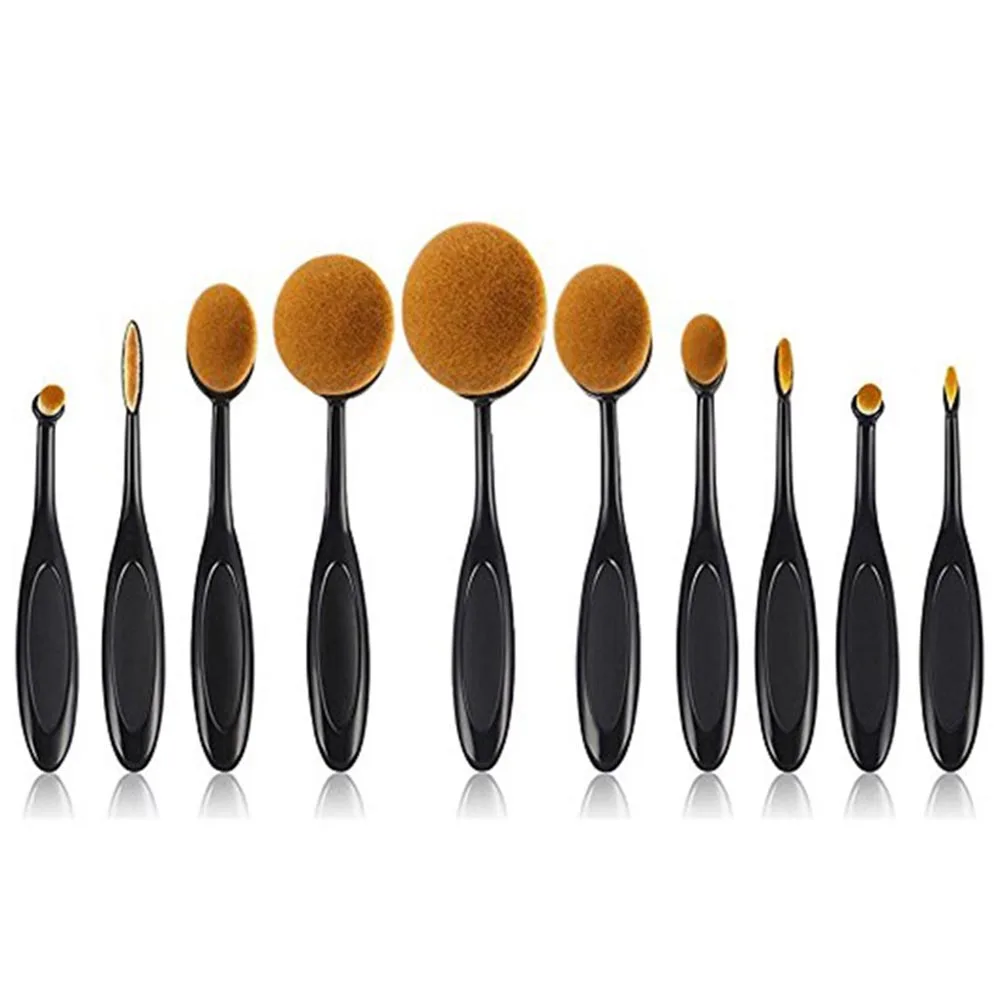 

10Pcs Makeup Brush Set Soft Oval Toothbrush Shaped Foundation Contour Brush Powder Blush Conceler Eyeliner Blending Brush Cosmet