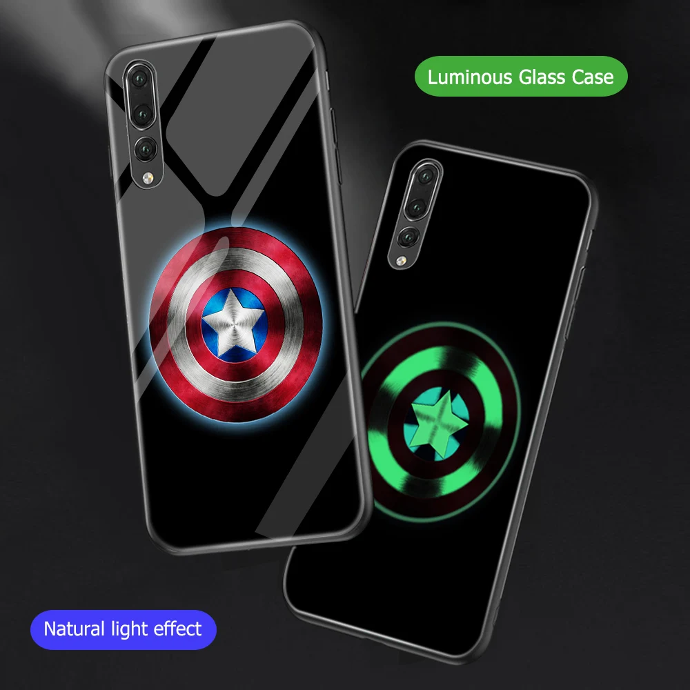 ciciber Phone Case for Huawei P30 Lite Pro Marvel Captain America Logo Luminous Glass Cover For P20 Coque Funda |