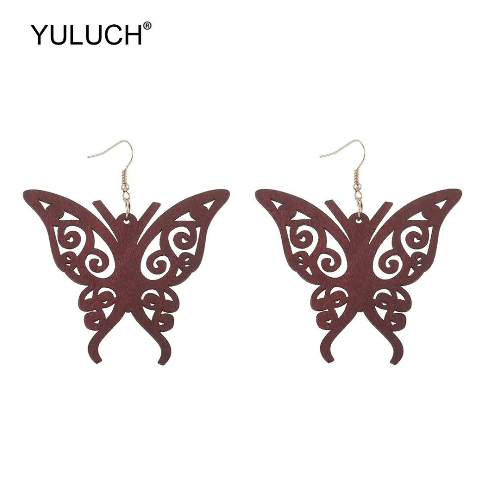 YULUCH 2019 4 Colors Wood Hollow Bats Drop Statement Earrings For Women Lady Girls Party Easter Jewelry Accessories Dropshiping | Украшения