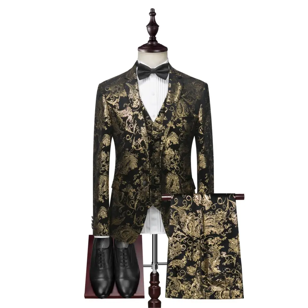 MarKyi 2019 fashion gold floral print mens groom slim fit groom suits single button mens luxury suits (jacket+vest+pant)
MarKyi 2019 fashion gold floral print mens groom slim fit groom suits single button mens luxury suits (jacket+vest+pant)