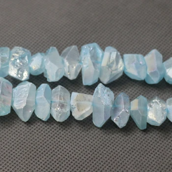 

Approx 35pcs/strand Titanium Blue Green Raw Quartz Crystal Point Pendant, Rough Top Drilled Spike Gem Stone Beads Women Necklace