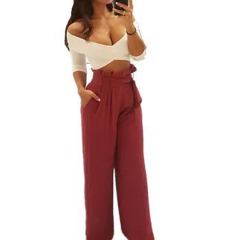 Ladies Bowknot belt Pleated Palazzo Pants Women Bottoms Fashion Women Casual Pants Burgundy Mid Waist Wide Leg Pants trousers
Ladies Bowknot belt Pleated Palazzo Pants Women Bottoms Fashion Women Casual Pants Burgundy Mid Waist Wide Leg Pants trousers