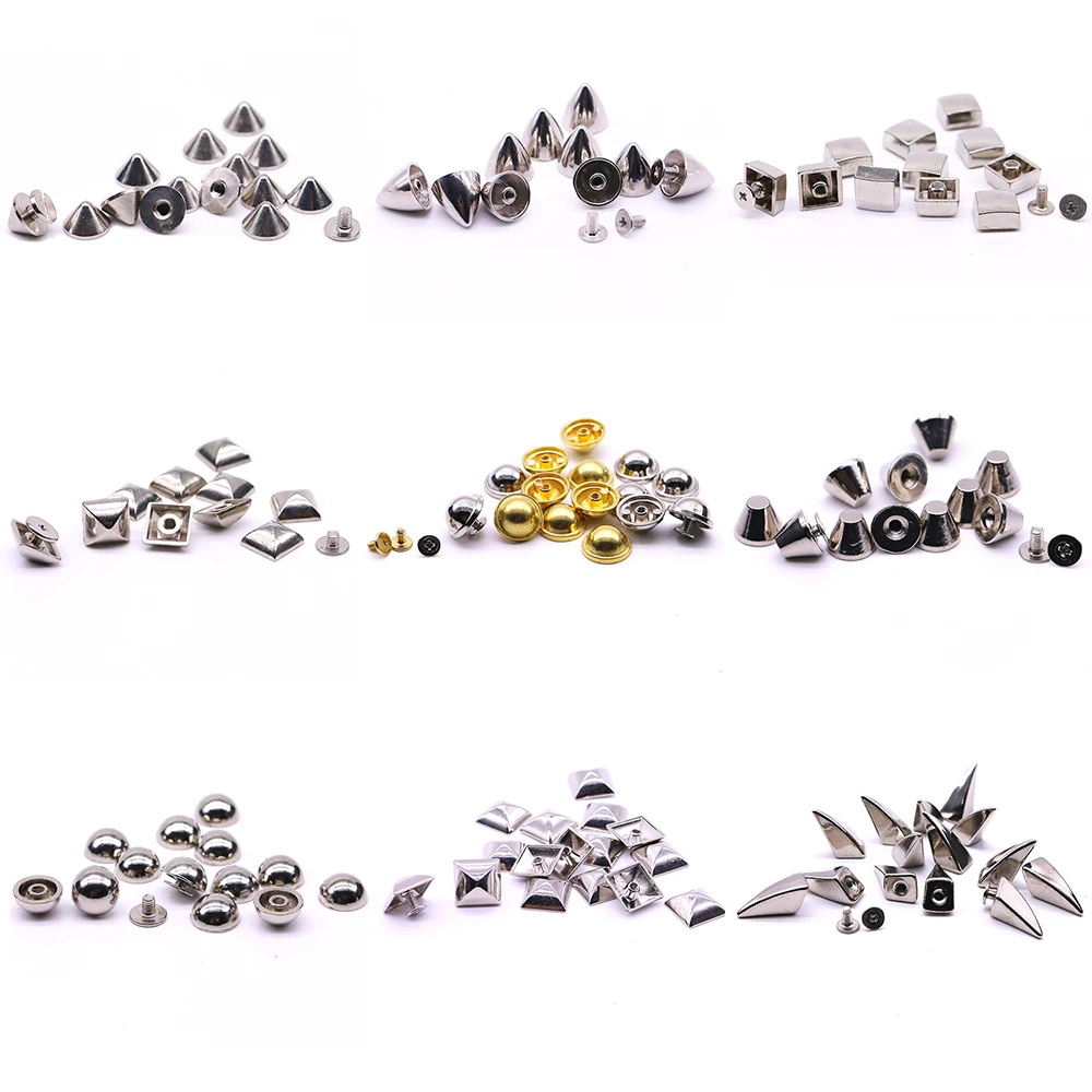 

New High Quality Screw Rivets 10 sets/pack Square rivet metal studs for shoes Silver pyramid moulds rivet B-06