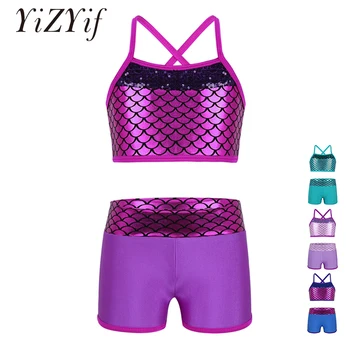 YiZYiF Kids Girls Ballet Dance Gym Workout gymnastics Tankini Sleeveless Sequins Mermaid Scales Printed Tank Top with Bottoms
YiZYiF Kids Girls Ballet Dance Gym Workout gymnastics Tankini Sleeveless Sequins Mermaid Scales Printed Tank Top with Bottoms