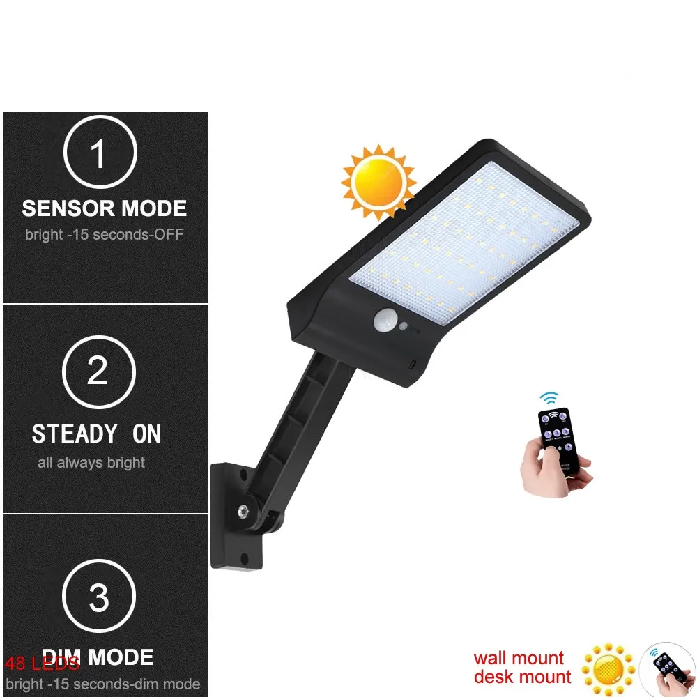 desk wall mount remote control rotate bracket solar street light 48 LED Solar Light Three Modes Black White Waterproof Outdoor G
desk wall mount remote control rotate bracket solar street light 48 LED Solar Light Three Modes Black White Waterproof Outdoor G