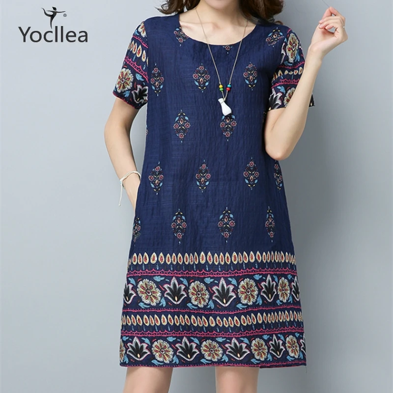 New Cotton Linen Short sleeve Summer dress Women plus size Loose Casual O-Neck print beach dresses Vestidos ZY247
New Cotton Linen Short sleeve Summer dress Women plus size Loose Casual O-Neck print beach dresses Vestidos ZY247