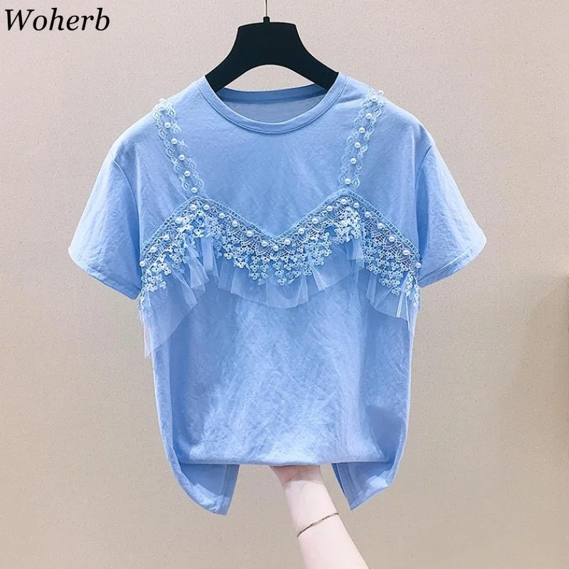 Woherb Summer Women T Shirt Patchwork Tulle Ruffles Elegant Girl Tee T-shirts Sweet Lace Beading Tops Blusas Korean Casual Tee
Woherb Summer Women T Shirt Patchwork Tulle Ruffles Elegant Girl Tee T-shirts Sweet Lace Beading Tops Blusas Korean Casual Tee