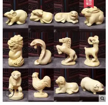 

Yellow poplar wood zodiac carving handicraft hand piece rat ox tiger rabbit dragon snake horse sheep monkey rooster dog pig aus