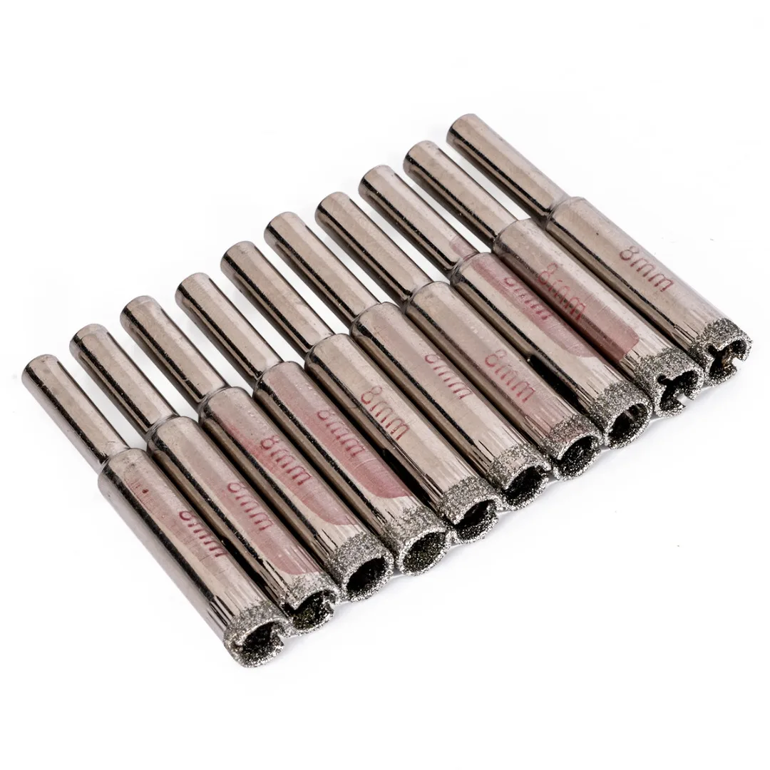 10pcs Diamond Coated Holesaw 8mm Drill Bit Hole Saw Set For Glass Tile Ceramic Marble Porcelain Drilling Tools