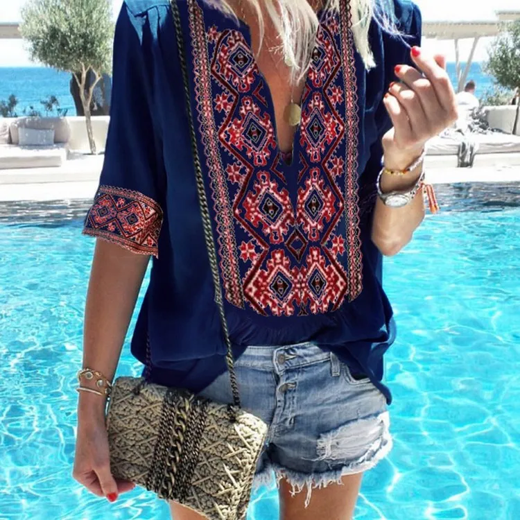 2019 Summer V Neck Short Sleeve Loose Tops Women Boho Ethnic Style Floral Printed T Shirts
2019 Summer V Neck Short Sleeve Loose Tops Women Boho Ethnic Style Floral Printed T Shirts