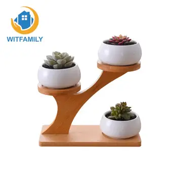 3 Bonsai Planters with 3-Tier Bamboo Shelf 1 Set White Ceramic Garden Pots Modern Flowerpot Succulent Planter Pot
3 Bonsai Planters with 3-Tier Bamboo Shelf 1 Set White Ceramic Garden Pots Modern Flowerpot Succulent Planter Pot