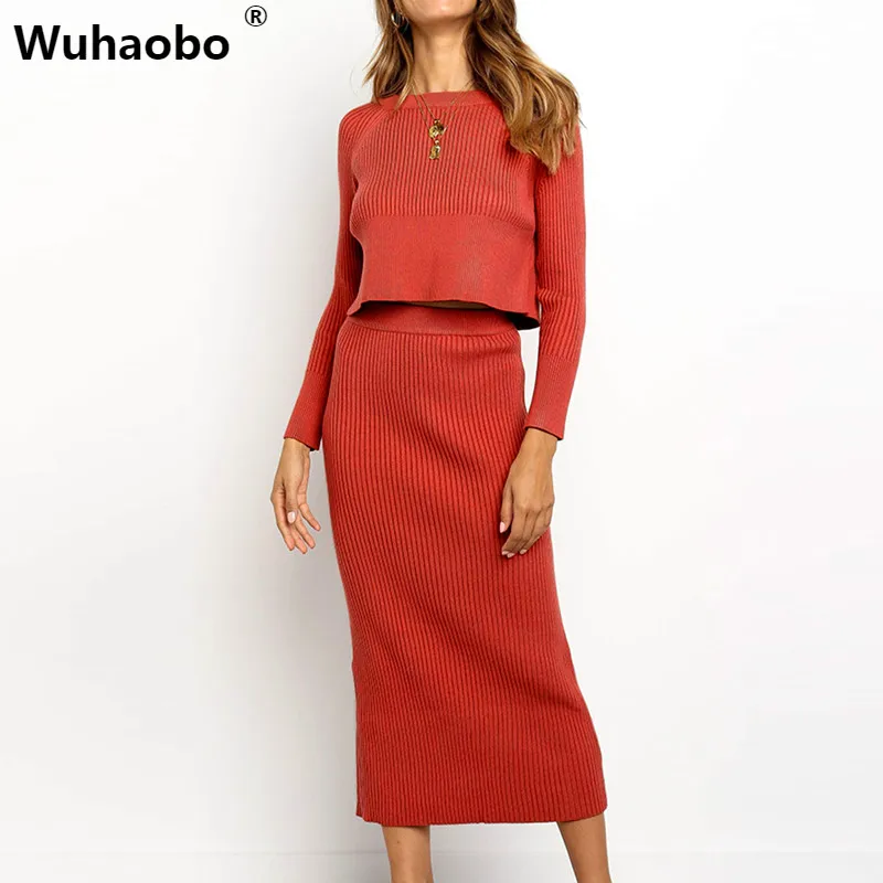 Wuhaobo Knit Sweater Dress Women Two Piece Set Long Sleeve Sexy Bodycon Jumper Autumn Winter Elegant Party Midi Skirt Suit
Wuhaobo Knit Sweater Dress Women Two Piece Set Long Sleeve Sexy Bodycon Jumper Autumn Winter Elegant Party Midi Skirt Suit