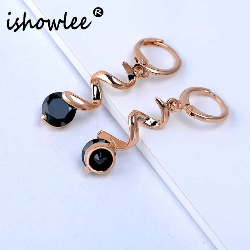 ISHOWLEE Black Zircon 585 Rose Gold Wave Drop Earrings for Women Fashion Wedding Women Accessories Earrings Unique Jewelry esp58
ISHOWLEE Black Zircon 585 Rose Gold Wave Drop Earrings for Women Fashion Wedding Women Accessories Earrings Unique Jewelry esp58