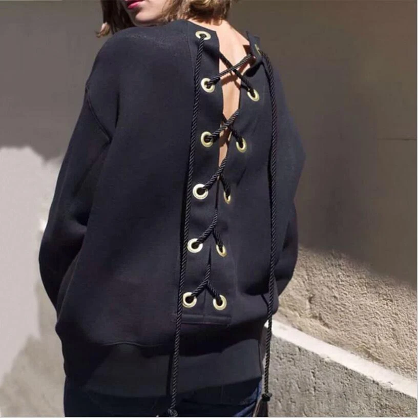 2017 Autumn Fall Back Drawstring Cross Straps Hoodies O-Neck Full Leisure Loose Womne Top Fashion Clothes
2017 Autumn Fall Back Drawstring Cross Straps Hoodies O-Neck Full Leisure Loose Womne Top Fashion Clothes
