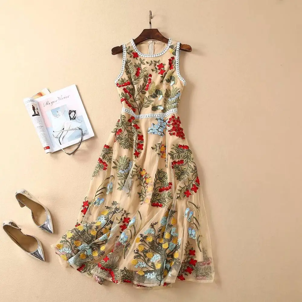 Women runway brand heavy floral embroidery mesh party dress sleeveless lace trim elegant dresses new 2019 spring summer
Women runway brand heavy floral embroidery mesh party dress sleeveless lace trim elegant dresses new 2019 spring summer