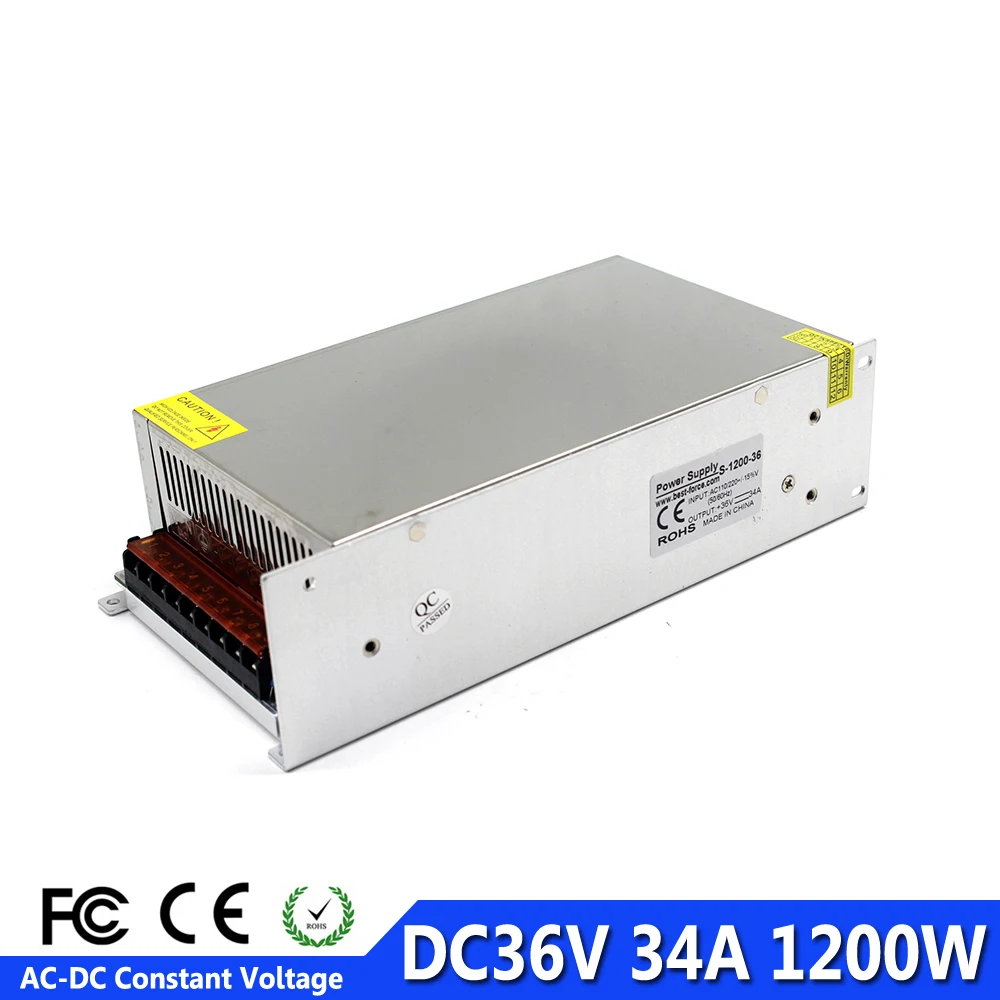 Universal 36V 34A 1200W Regulated Switching Power Supply Transformer 220V 110V AC to DC SMPS For CNC Machine DIY LED Lamp CCTV
Universal 36V 34A 1200W Regulated Switching Power Supply Transformer 220V 110V AC to DC SMPS For CNC Machine DIY LED Lamp CCTV