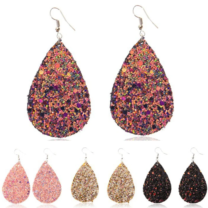 Shiny Sequins Teardrop Leather Earrings Glitter Sparkly Colorful Designer Jewelry Big Statement Water Drop Earrings Fashion
Shiny Sequins Teardrop Leather Earrings Glitter Sparkly Colorful Designer Jewelry Big Statement Water Drop Earrings Fashion