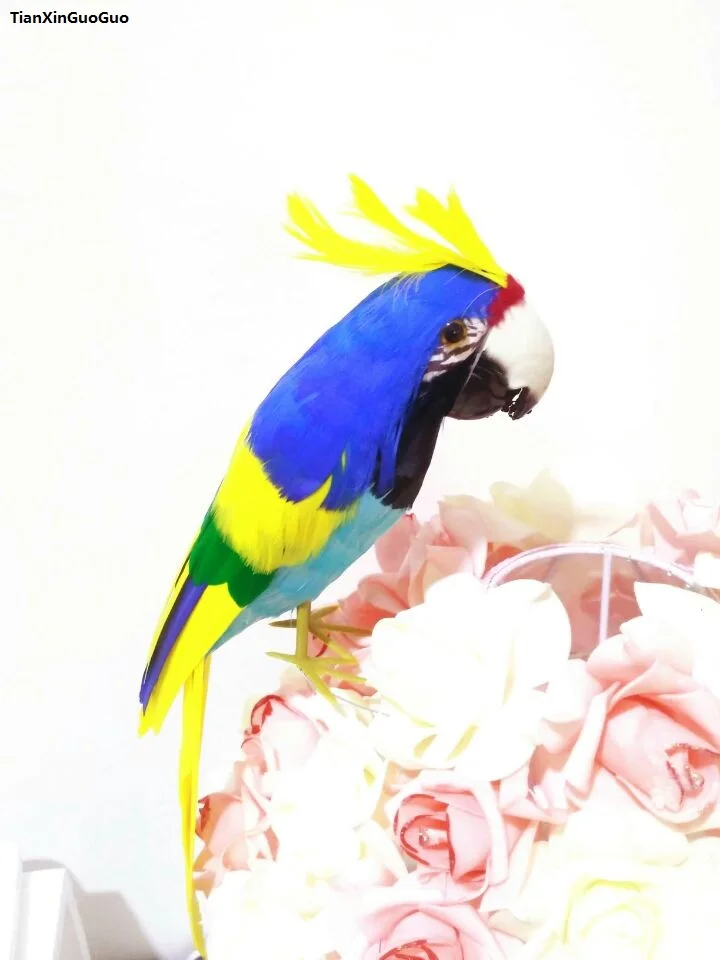 

about 32cm beautiful feathers parrot simulation bird hard model prop,home garden decoration ornaments gift s1469