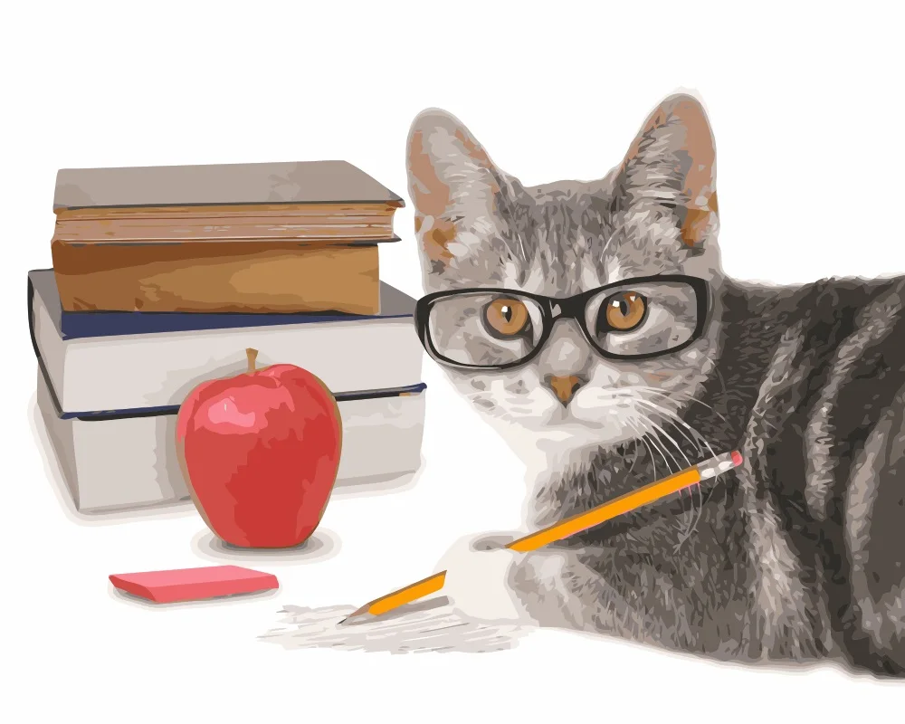 mahuaf i602 smart cat calisma sert sayilar tarafindan diy boyama hayvan el boyali tuval yagliboya cocuk odasi ev dekor oil painting painting for childrenpaintings for children s rooms aliexpress