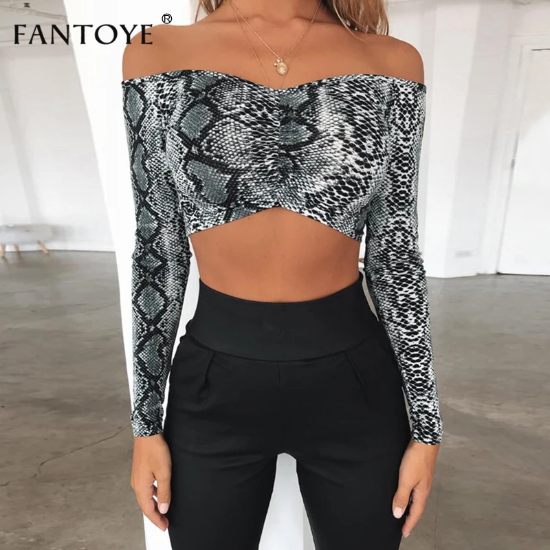 Fantoye Off Shoulder Snake Print Off Shoulder Crop Top Autumn Winter Long Sleeve Women Sexy Tops Casual Ruched Club Tshirts
Fantoye Off Shoulder Snake Print Off Shoulder Crop Top Autumn Winter Long Sleeve Women Sexy Tops Casual Ruched Club Tshirts