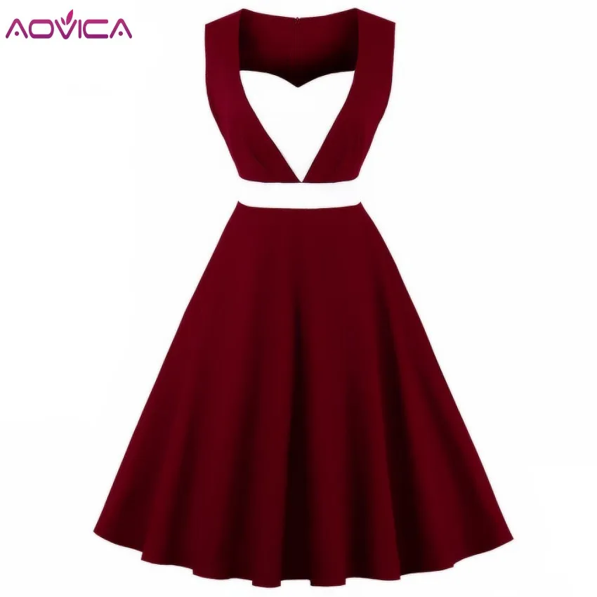 Aovica Elegant Cotton Vintage Dress Plus Size Women Color Block Summer Dress Burgundy Retro Hepburn Style Dresses Vestidos Mujer
Aovica Elegant Cotton Vintage Dress Plus Size Women Color Block Summer Dress Burgundy Retro Hepburn Style Dresses Vestidos Mujer