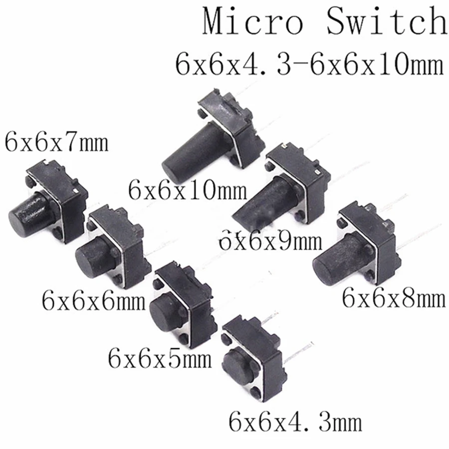 20pcs Middle 2pin 6x6x4.3/5/6/7/8/9/10 mm Switch Tactile Push Button Switches 6x6x4.3mm 6x6x5mm 6x6x6mm 6x6x7mm 6x6x8mm 6x6x9mm
20pcs Middle 2pin 6x6x4.3/5/6/7/8/9/10 mm Switch Tactile Push Button Switches 6x6x4.3mm 6x6x5mm 6x6x6mm 6x6x7mm 6x6x8mm 6x6x9mm