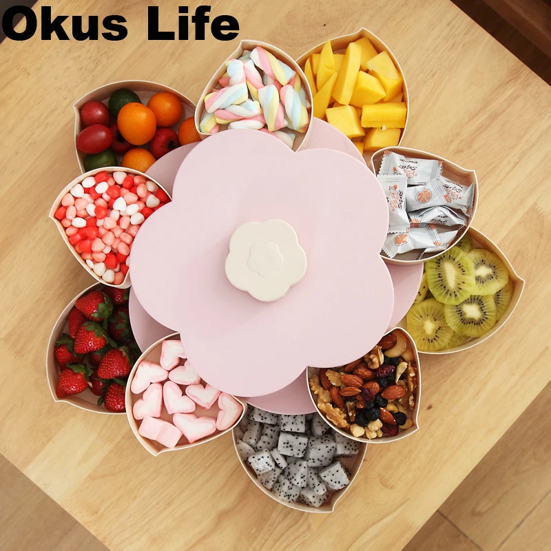 Large Petal-Shape Rotating Snack Box Candy Tray Food Storage Box Wedding Candy Plates Double-deck Dried Fruit Organizer Storage
Large Petal-Shape Rotating Snack Box Candy Tray Food Storage Box Wedding Candy Plates Double-deck Dried Fruit Organizer Storage